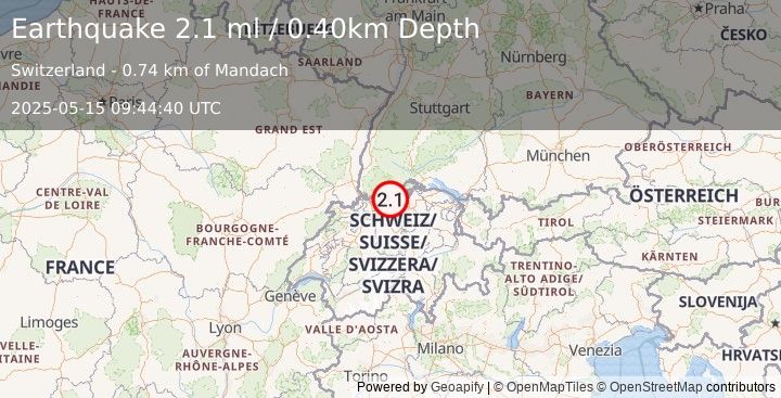 Earthquake SWITZERLAND (2.1 ml) (2025-05-15 09:44:40 UTC)