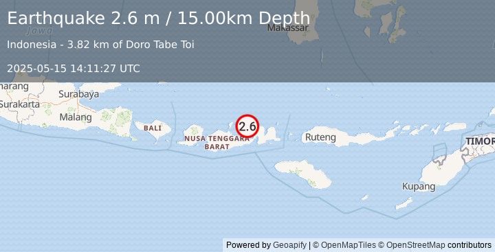 Earthquake SUMBAWA REGION, INDONESIA (2.6 m) (2025-05-15 14:11:27 UTC)