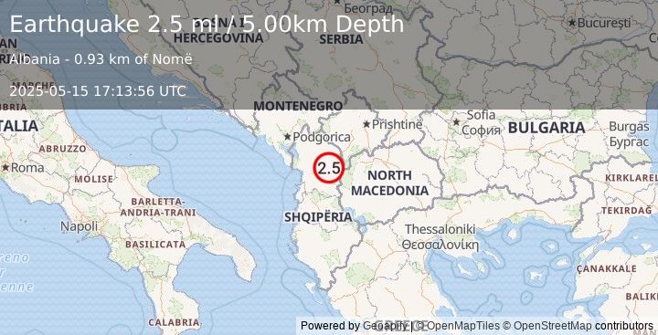 Earthquake ALBANIA (2.6 ml) (2025-05-15 17:13:57 UTC)