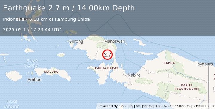 Earthquake PAPUA, INDONESIA (2.7 m) (2025-05-15 17:23:44 UTC)