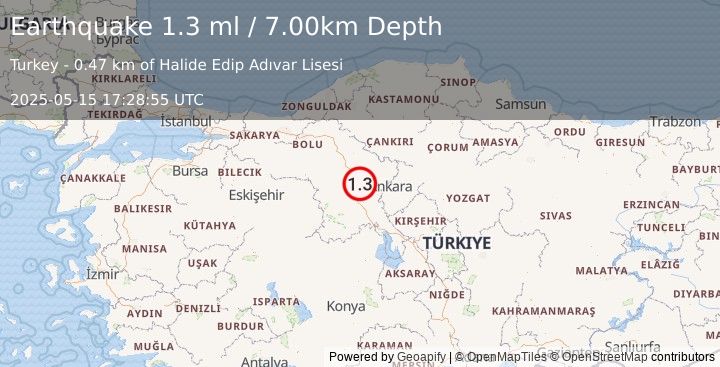 Earthquake CENTRAL TURKEY (1.3 ml) (2025-05-15 17:28:55 UTC)