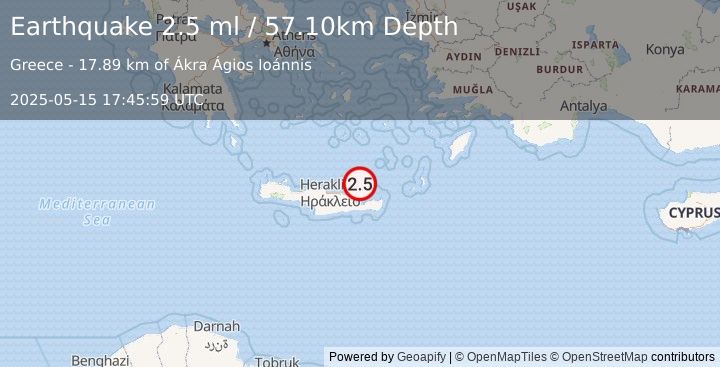 Earthquake CRETE, GREECE (2.5 ml) (2025-05-15 17:45:59 UTC)