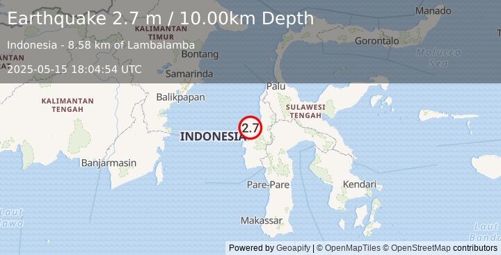 Earthquake SULAWESI, INDONESIA (2.7 m) (2025-05-15 18:04:54 UTC)