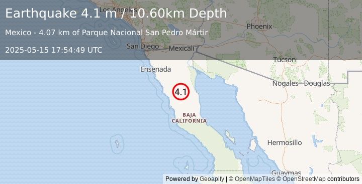 Earthquake BAJA CALIFORNIA, MEXICO (4.1 m) (2025-05-15 17:54:49 UTC)