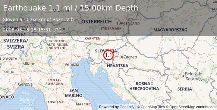Earthquake SLOVENIA (1.1 ml) (2025-05-15 18:15:31 UTC)