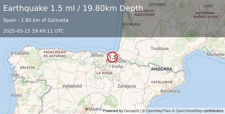 Earthquake PYRENEES (1.5 ml) (2025-05-15 19:49:11 UTC)