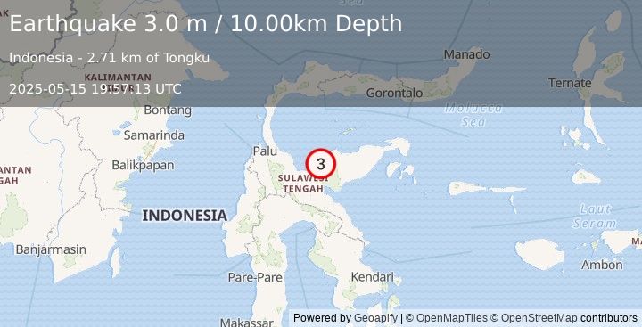 Earthquake SULAWESI, INDONESIA (3.0 m) (2025-05-15 19:57:13 UTC)