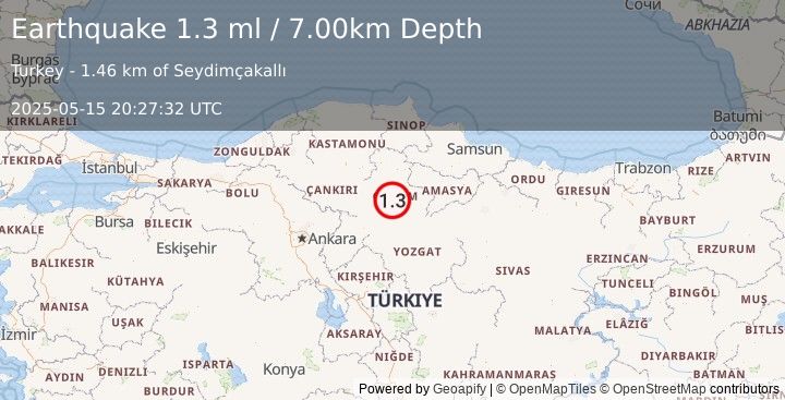 Earthquake CENTRAL TURKEY (1.3 ml) (2025-05-15 20:27:32 UTC)