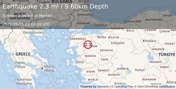 Earthquake WESTERN TURKEY (2.3 ml) (2025-05-15 23:12:20 UTC)