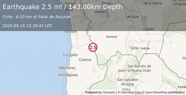 Earthquake ANTOFAGASTA, CHILE (2.5 ml) (2025-05-15 23:28:47 UTC)