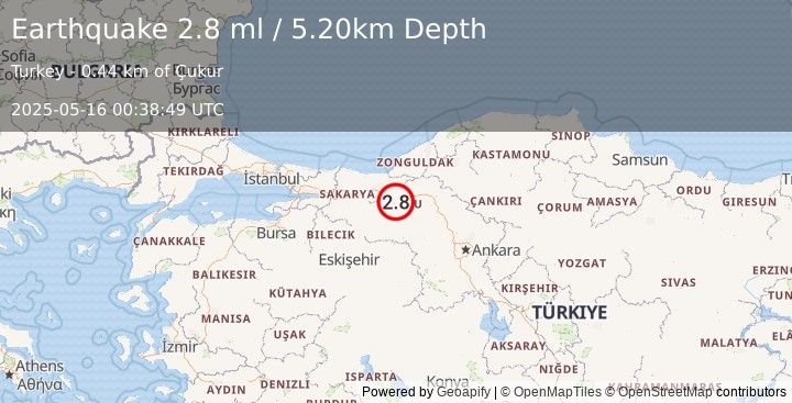 Earthquake WESTERN TURKEY (2.8 ml) (2025-05-16 00:38:49 UTC)