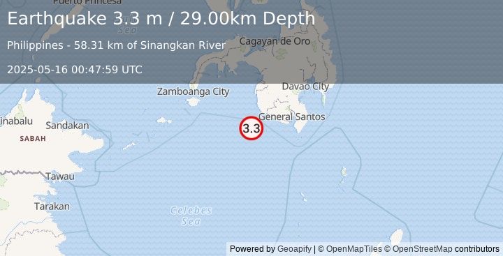 Earthquake CELEBES SEA (3.3 m) (2025-05-16 00:47:59 UTC)