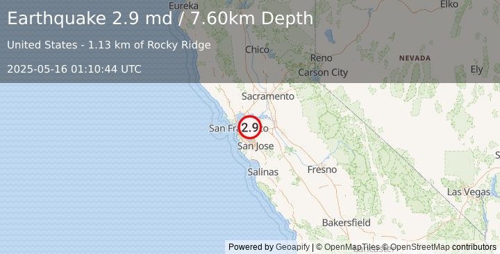Earthquake SAN FRANCISCO BAY AREA, CALIF. (2.9 md) (2025-05-16 01:10:44 UTC)