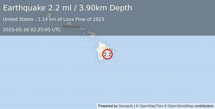 Earthquake ISLAND OF HAWAII, HAWAII (2.2 ml) (2025-05-16 02:25:05 UTC)