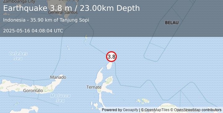 Earthquake HALMAHERA, INDONESIA (3.8 m) (2025-05-16 04:08:04 UTC)