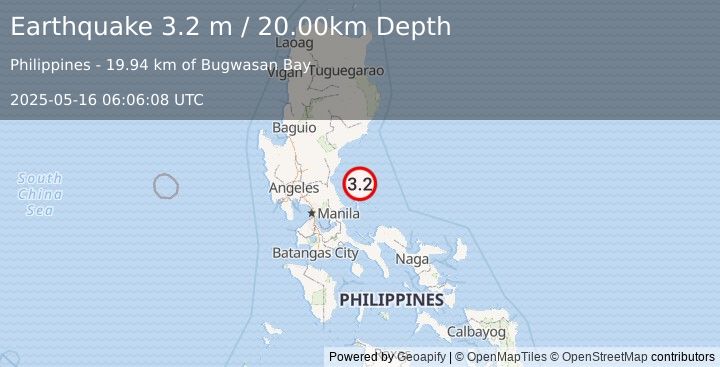 Earthquake PHILIPPINE ISLANDS REGION (3.2 m) (2025-05-16 06:06:08 UTC)
