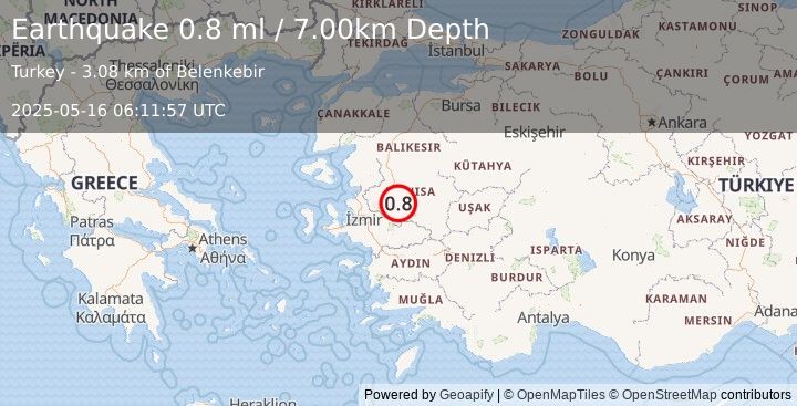 Earthquake WESTERN TURKEY (0.8 ml) (2025-05-16 06:11:57 UTC)