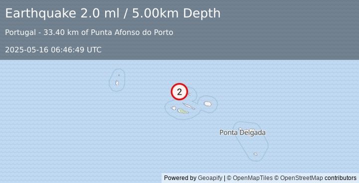 Earthquake AZORES ISLANDS, PORTUGAL (2.0 ml) (2025-05-16 06:46:49 UTC)