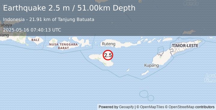 Earthquake SUMBA REGION, INDONESIA (2.5 m) (2025-05-16 07:40:13 UTC)