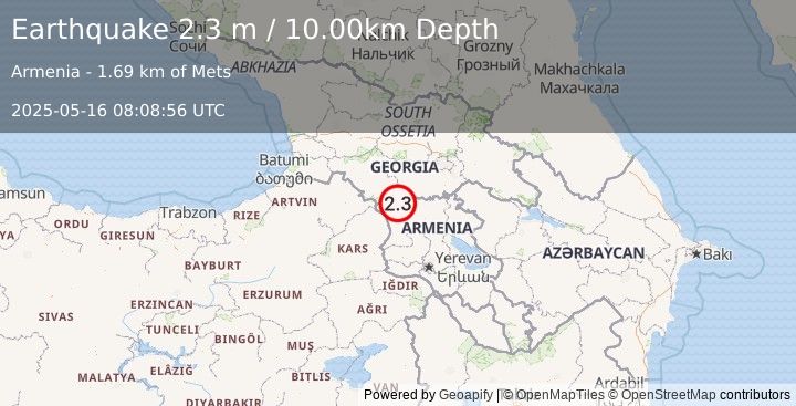 Earthquake ARMENIA (2.3 m) (2025-05-16 08:08:56 UTC)