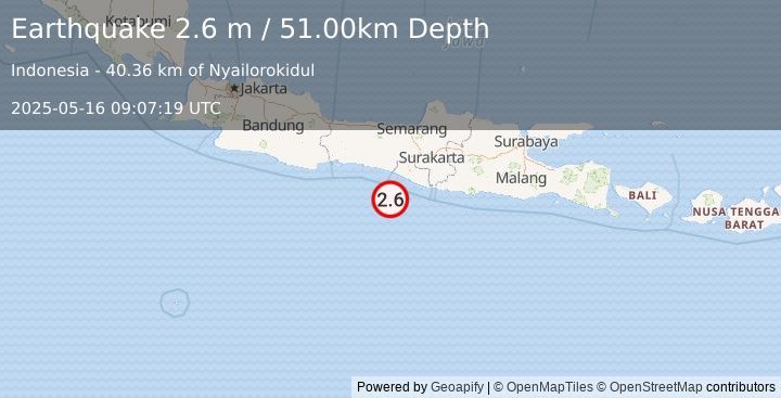 Earthquake JAVA, INDONESIA (2.6 m) (2025-05-16 09:07:19 UTC)
