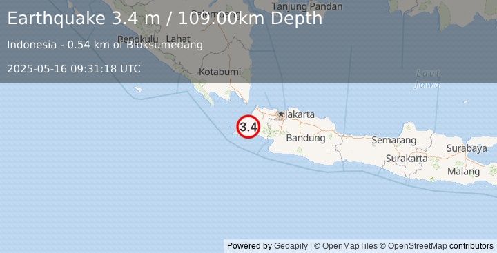 Earthquake SUNDA STRAIT, INDONESIA (3.4 m) (2025-05-16 09:31:18 UTC)