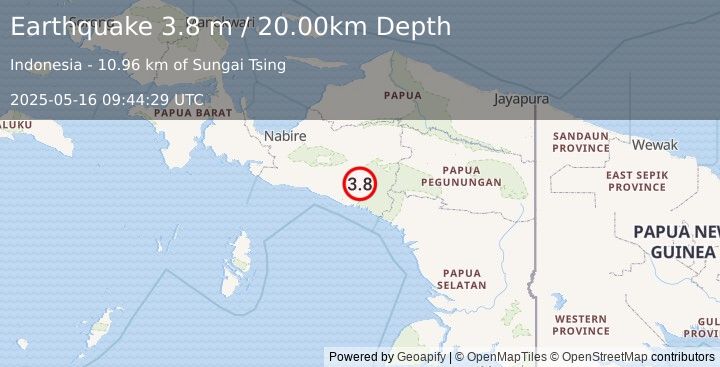 Earthquake PAPUA, INDONESIA (3.8 m) (2025-05-16 09:44:29 UTC)