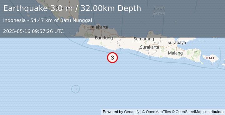 Earthquake JAVA, INDONESIA (3.0 m) (2025-05-16 09:57:26 UTC)