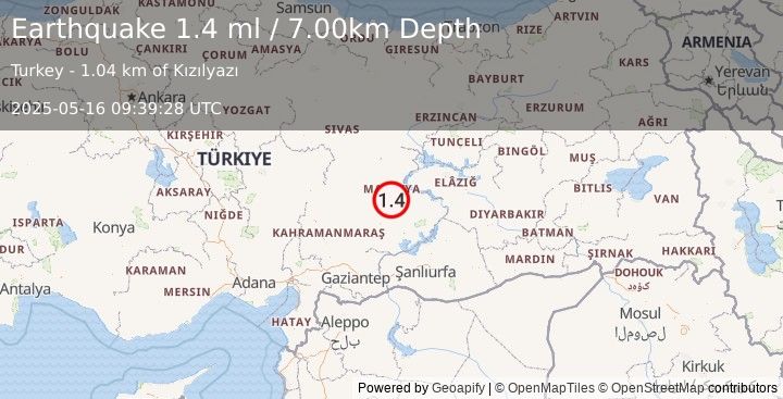 Earthquake EASTERN TURKEY (1.4 ml) (2025-05-16 09:39:28 UTC)