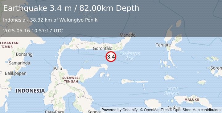 Earthquake SULAWESI, INDONESIA (3.4 m) (2025-05-16 10:57:17 UTC)