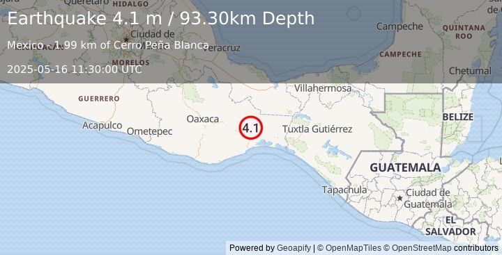 Earthquake OAXACA, MEXICO (4.1 m) (2025-05-16 11:30:00 UTC)
