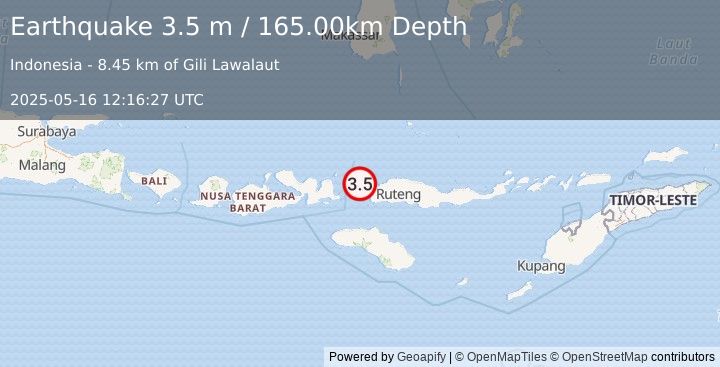 Earthquake FLORES REGION, INDONESIA (3.5 m) (2025-05-16 12:16:27 UTC)