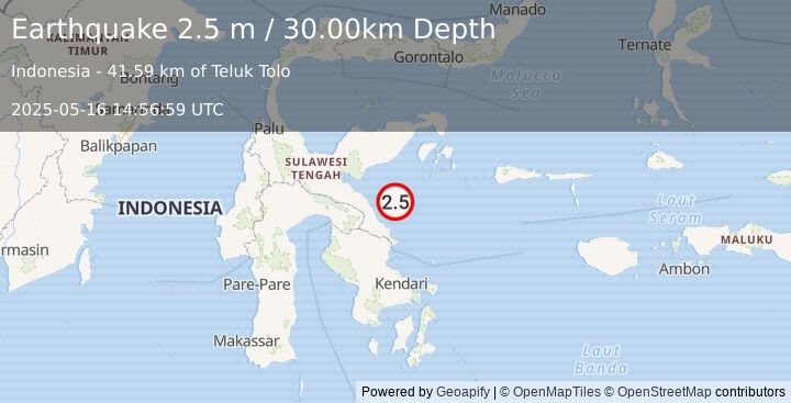 Earthquake SULAWESI, INDONESIA (2.5 m) (2025-05-16 14:56:59 UTC)