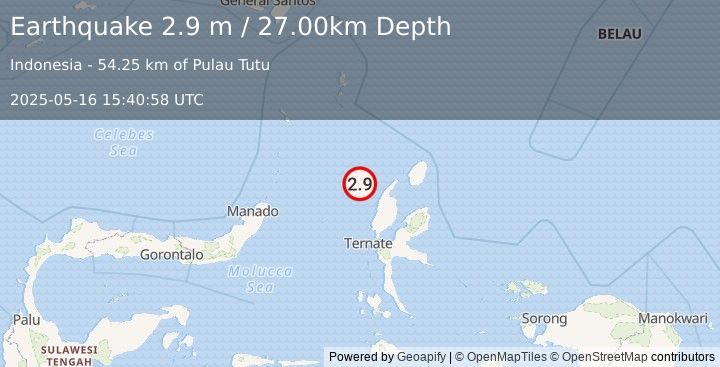 Earthquake MOLUCCA SEA (2.9 m) (2025-05-16 15:40:58 UTC)