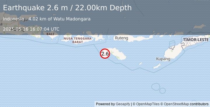 Earthquake SUMBA REGION, INDONESIA (2.6 m) (2025-05-16 16:07:04 UTC)