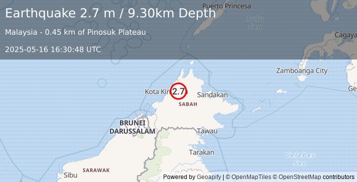 Earthquake SABAH, MALAYSIA (2.7 m) (2025-05-16 16:30:48 UTC)