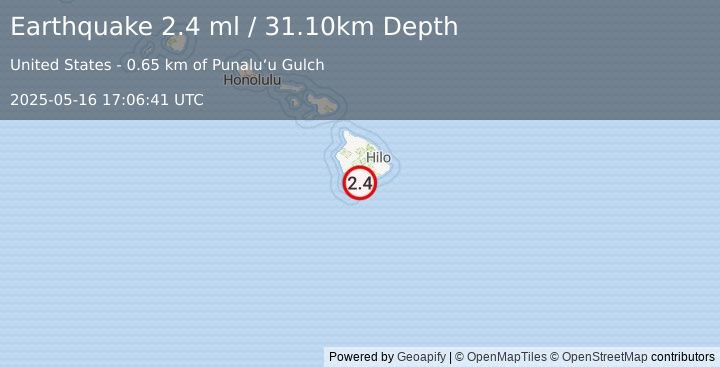 Earthquake ISLAND OF HAWAII, HAWAII (2.4 ml) (2025-05-16 17:06:41 UTC)