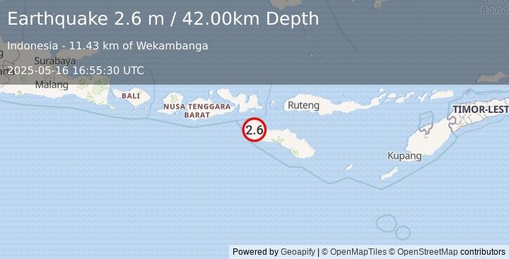 Earthquake SUMBAWA REGION, INDONESIA (2.6 m) (2025-05-16 16:55:30 UTC)