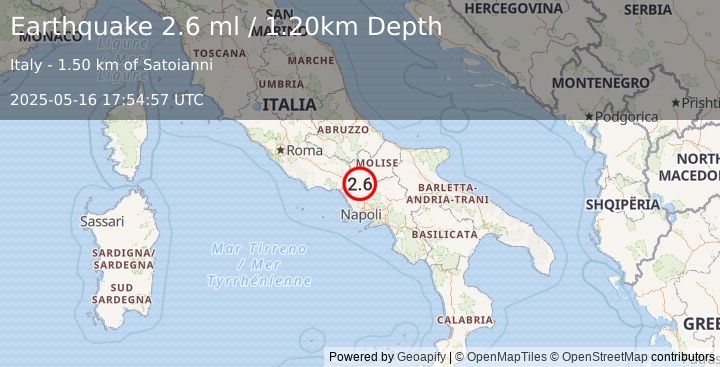 Earthquake SOUTHERN ITALY (2.6 ml) (2025-05-16 17:54:57 UTC)