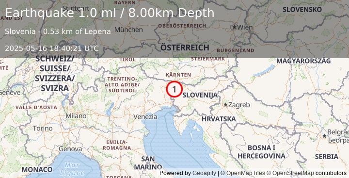 Earthquake SLOVENIA (1.0 ml) (2025-05-16 18:40:21 UTC)