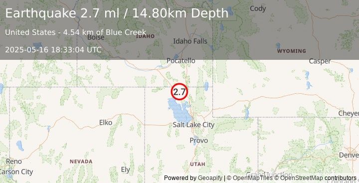 Earthquake UTAH (2.7 ml) (2025-05-16 18:33:04 UTC)