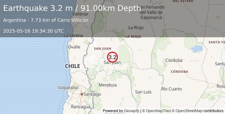 Earthquake SAN JUAN, ARGENTINA (3.2 m) (2025-05-16 19:34:30 UTC)