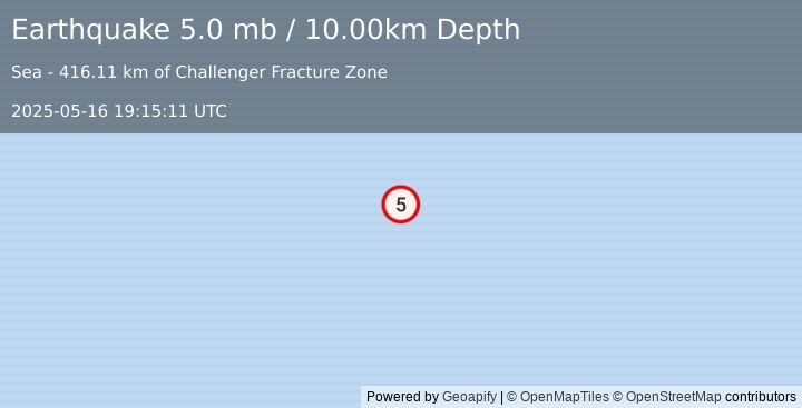 Earthquake SOUTHERN EAST PACIFIC RISE (5.0 mb) (2025-05-16 19:15:11 UTC)
