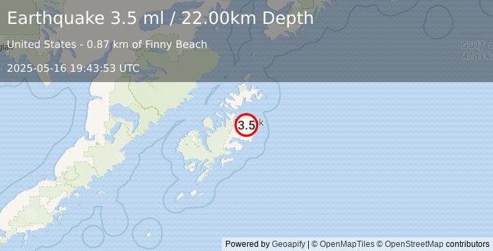 Earthquake KODIAK ISLAND REGION, ALASKA (3.4 ml) (2025-05-16 19:43:54 UTC)