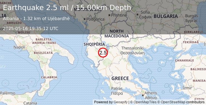 Earthquake ALBANIA (2.5 ml) (2025-05-16 19:35:12 UTC)