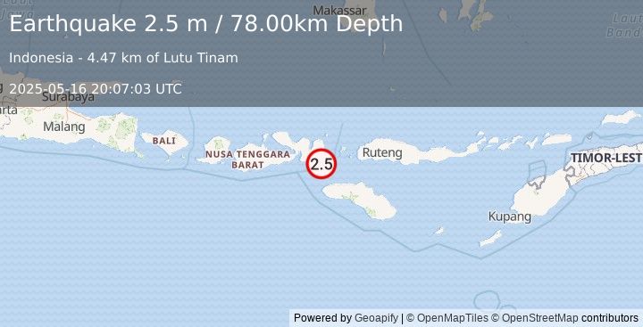 Earthquake SUMBAWA REGION, INDONESIA (2.5 m) (2025-05-16 20:07:03 UTC)