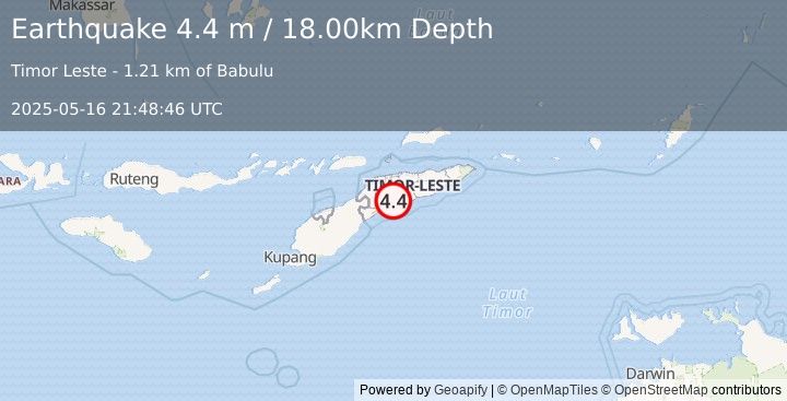 Earthquake EAST TIMOR REGION (4.4 m) (2025-05-16 21:48:46 UTC)