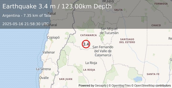Earthquake CATAMARCA, ARGENTINA (3.4 m) (2025-05-16 21:58:30 UTC)