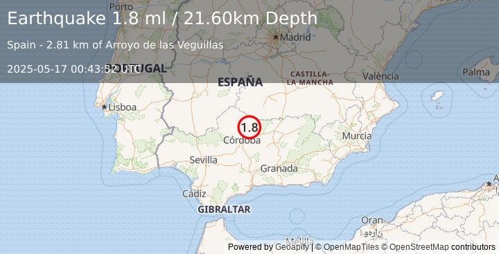 Earthquake SPAIN (1.8 ml) (2025-05-17 00:43:52 UTC)