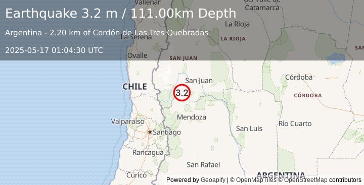 Earthquake SAN JUAN, ARGENTINA (3.2 m) (2025-05-17 01:04:30 UTC)